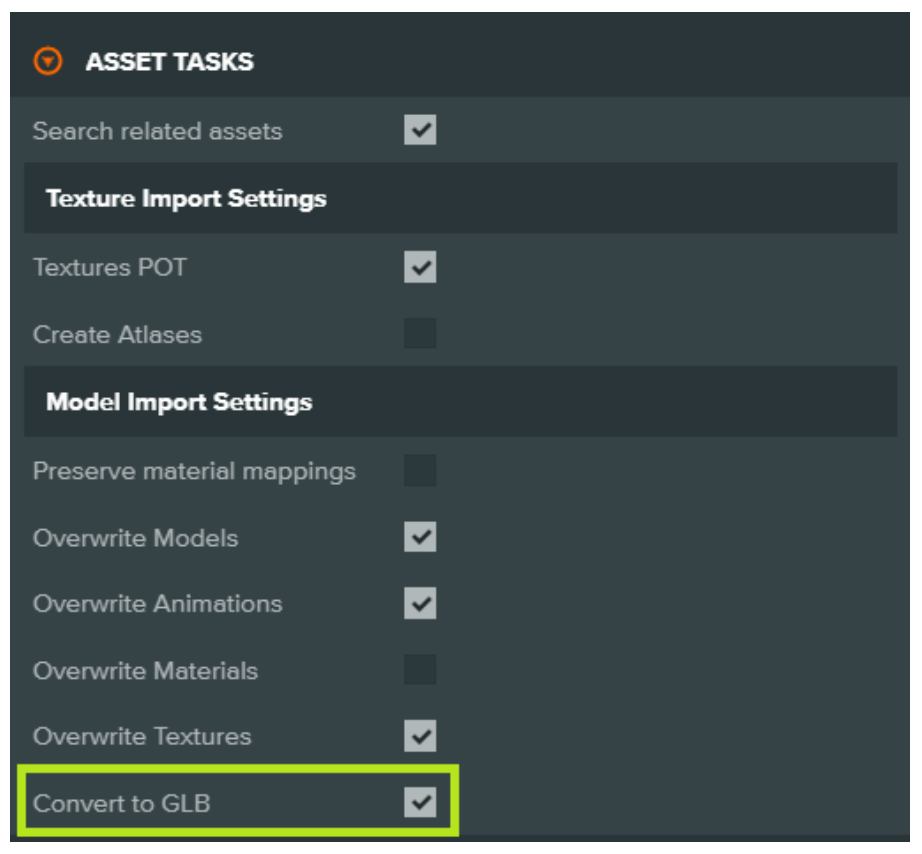 Asset tasks settings