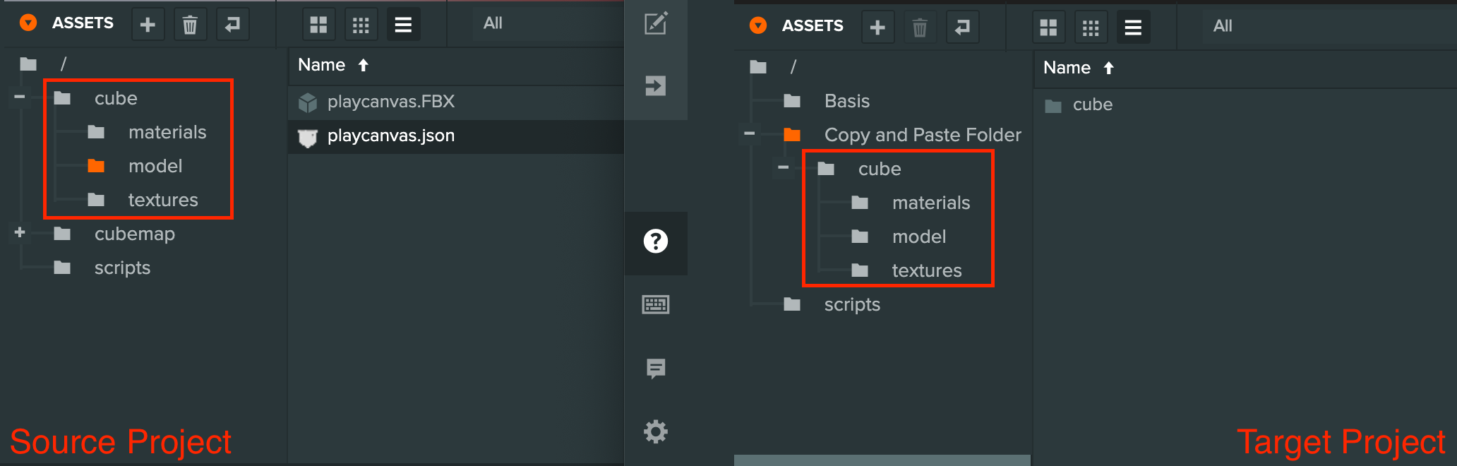Pasted referenced assets with folders