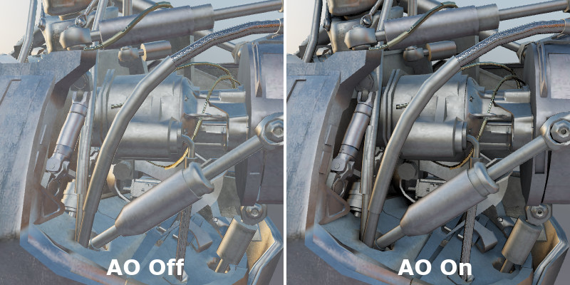 Ambient Occlusion comparison: without/with
